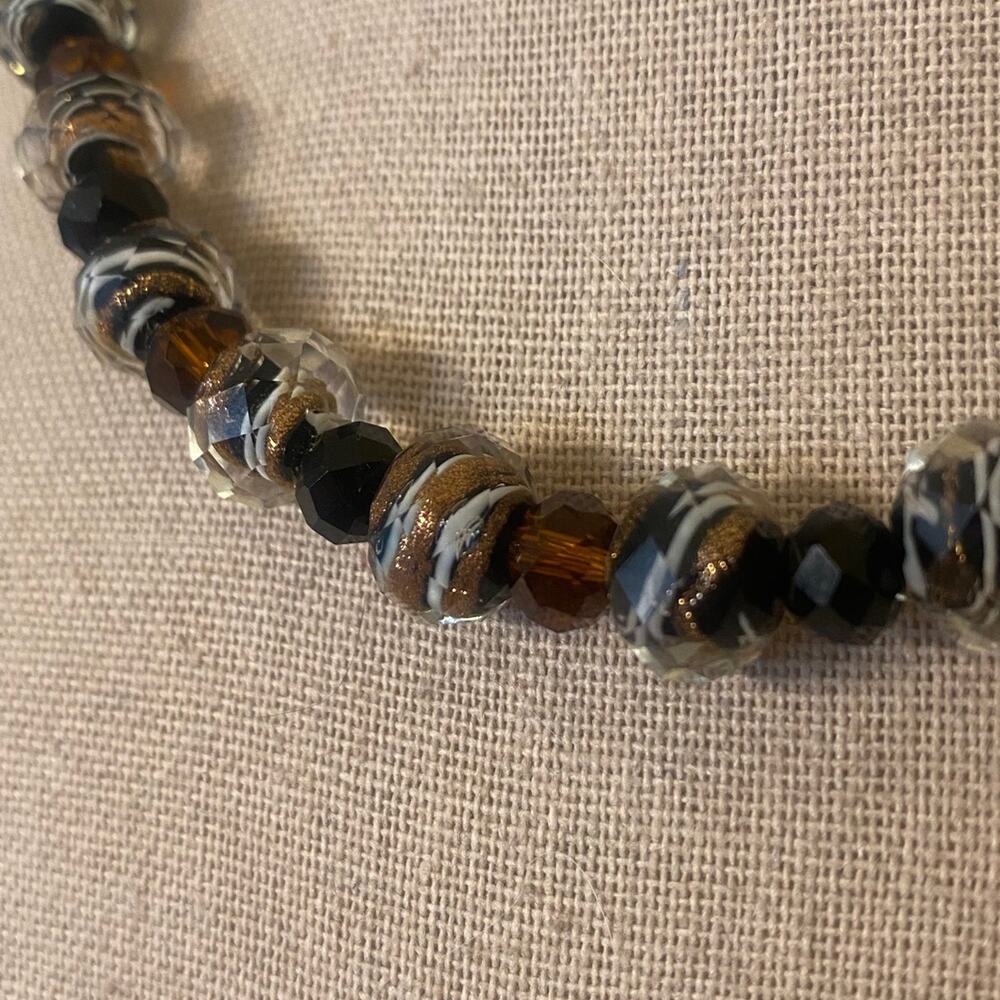 Gorgeous Black, Brown, Copper Art Glass Bead Necklace